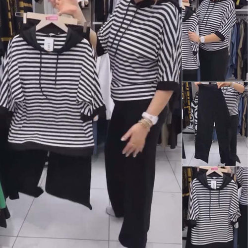 Women's Striped Top & Solid Pants Set