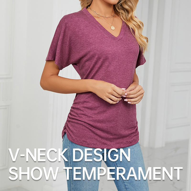 ⏳LAST DAY SALE 50% OFF💕Women's V-Neck Loose Soft Solid Color Short Sleeve Top