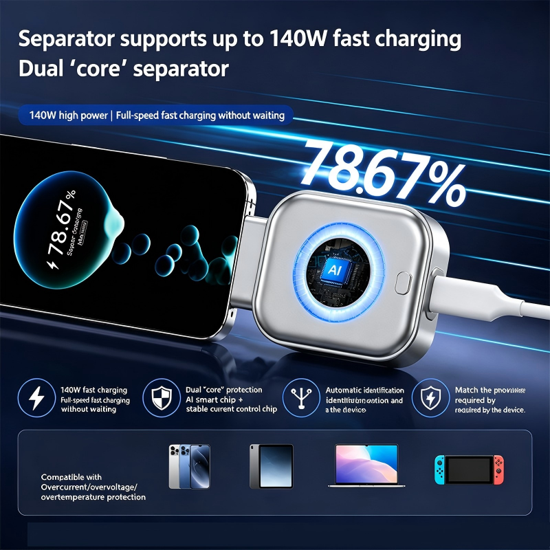 🌞Half Price Offer – Final Day⚡140W Super Fast Charger with AI Auto Shutdown – USB-C PD3.1 – Intelligent Battery Protection – Universal for iPhone, MacBook & Tablets