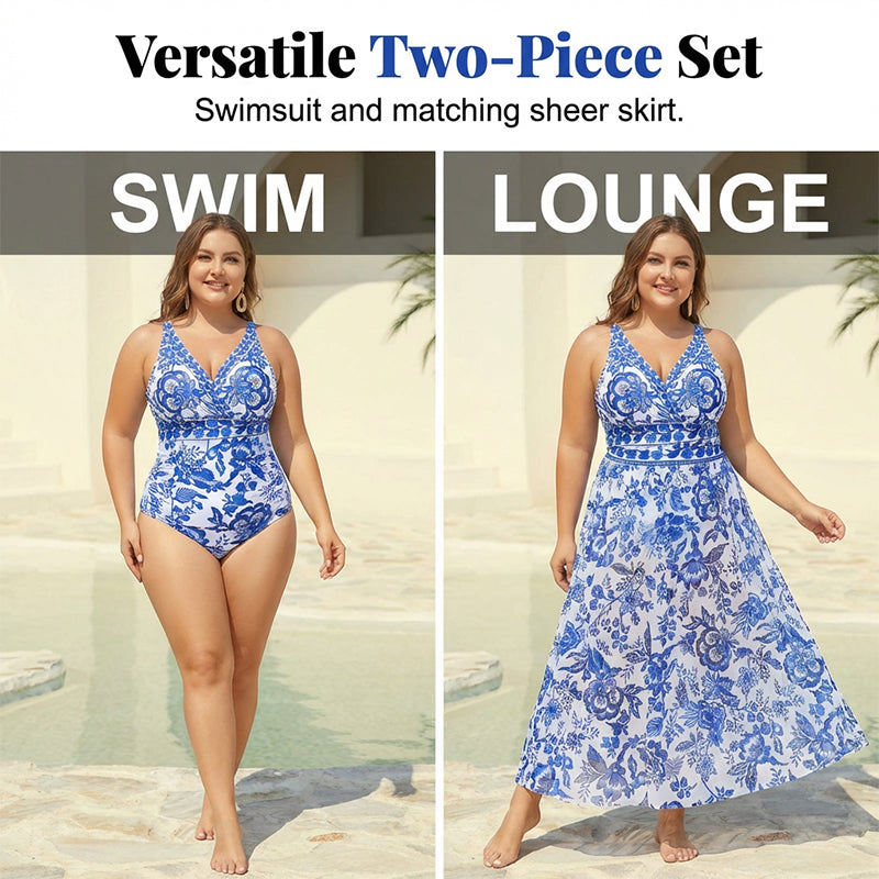 👙Last Day Promotion🌴Plus Size Halter Bikini Set with Swim Skirt