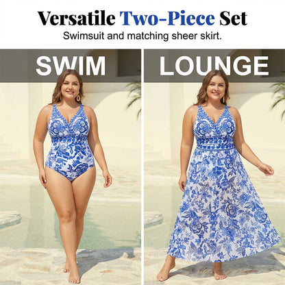 👙Last Day Promotion🌴Plus Size Halter Bikini Set with Swim Skirt