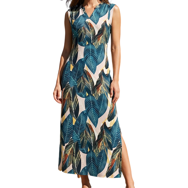 Women's Sleeveless V-Neck Maxi Dress with Side Slit
