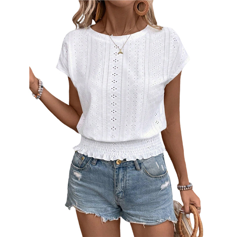 💕LAST DAY SALE ONLY ￡11.99!!💕Women's Crew Neck Subtle Cut-Out Summer Top 🌿☕