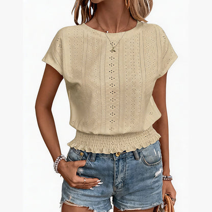💕LAST DAY SALE ONLY ￡11.99!!💕Women's Crew Neck Subtle Cut-Out Summer Top 🌿☕