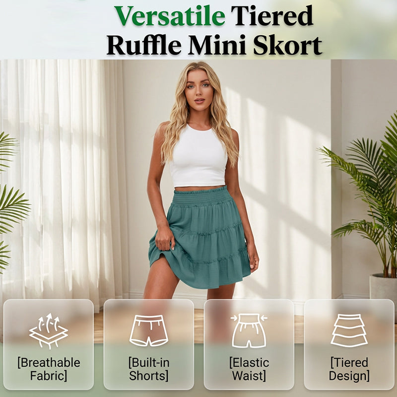 ⏰Limited Hot Sales - Just ￡13.99🔥55K+ SOLD!✨Women’s Elastic High Waist Tiered Ruffle Skort