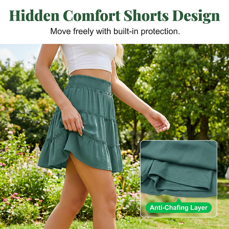 ⏰Limited Hot Sales - Just ￡13.99🔥55K+ SOLD!✨Women’s Elastic High Waist Tiered Ruffle Skort