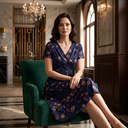 😍2026 NEW SALE-50% OFF😍Women's V-Neck Floral Print Dress with Twist Waist