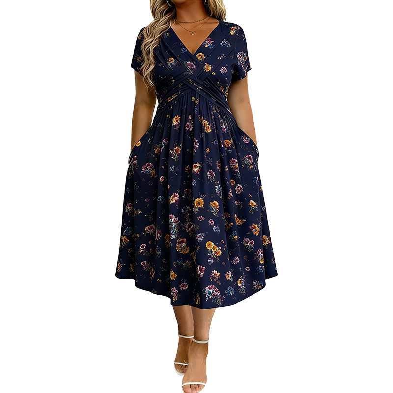 😍2026 NEW SALE-50% OFF😍Women's V-Neck Floral Print Dress with Twist Waist