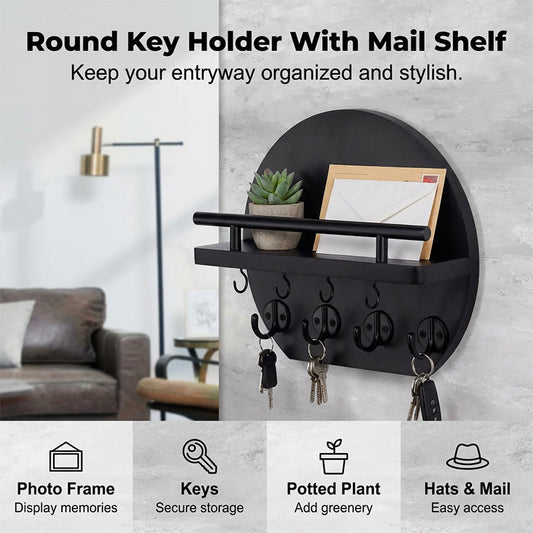 🎉 Last Day 50% Off 🎉Wall Mount Key Holder with Shelf & Hooks